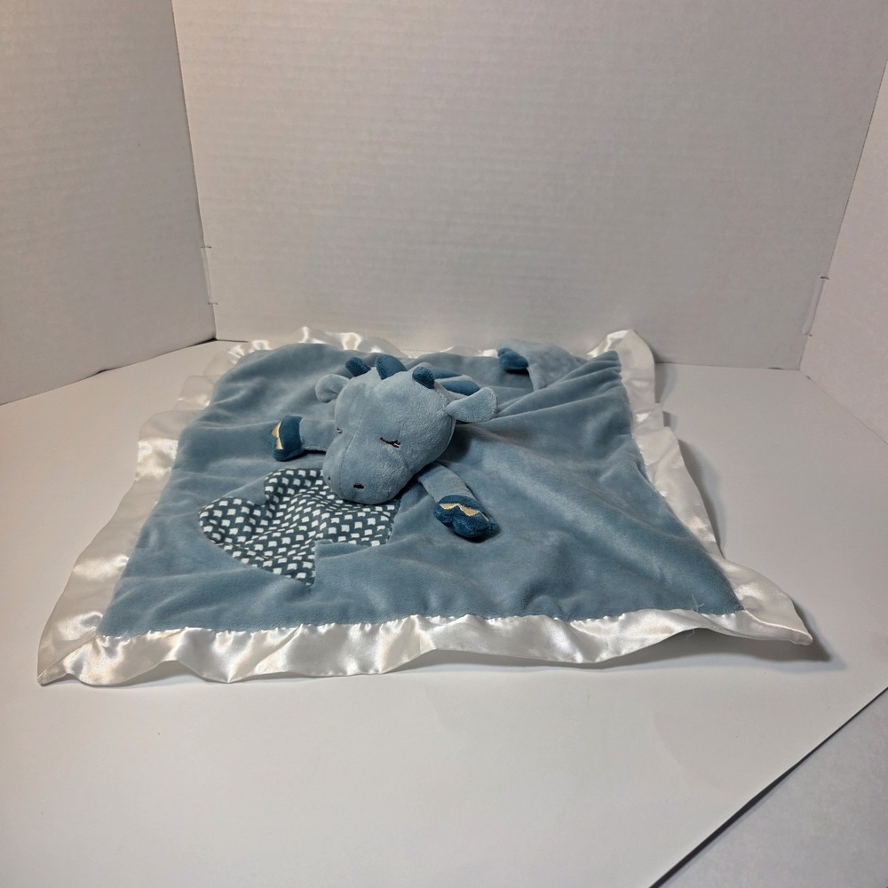 Douglas‎ Blue Dragon Baby Security Blanket Lovey Plush Satin Trim